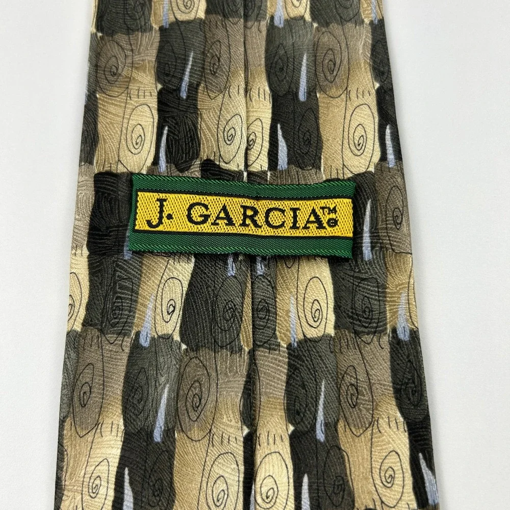 Vintage 1996 J‎ Garcia Like a Twittering Machine Olive Geometric 100% Silk Tie